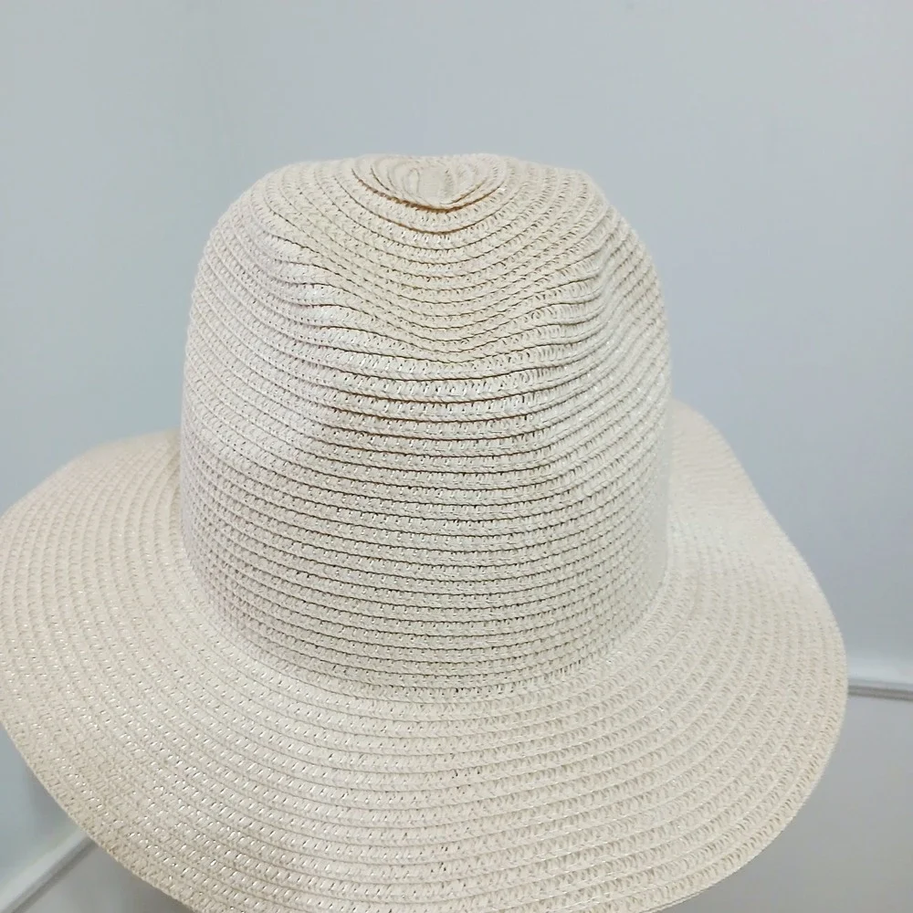 Nanrton‎ Unisex Woven Straw Sun Hat Cream Wide Brim Fedora NWOT